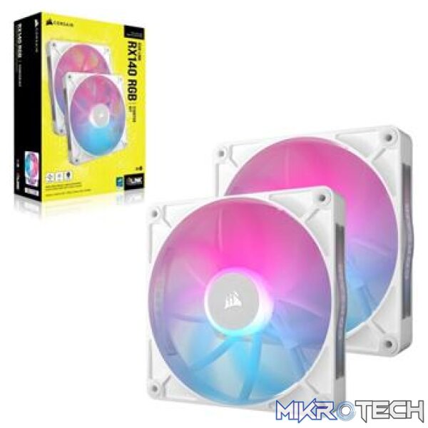 Corsair RX140 RGB iCUE Link 140mm PWM 1700 RPM White Chassis Fan  Twin Pack & System Hub - Image 3